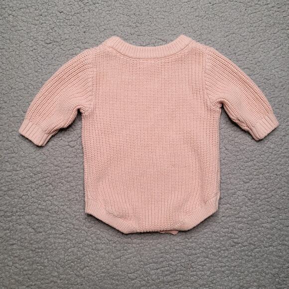 Grayson Mini One Piece 0-3M Girls Baby Pink Knit Amour Embroidered Crewneck - Picture 2 of 6